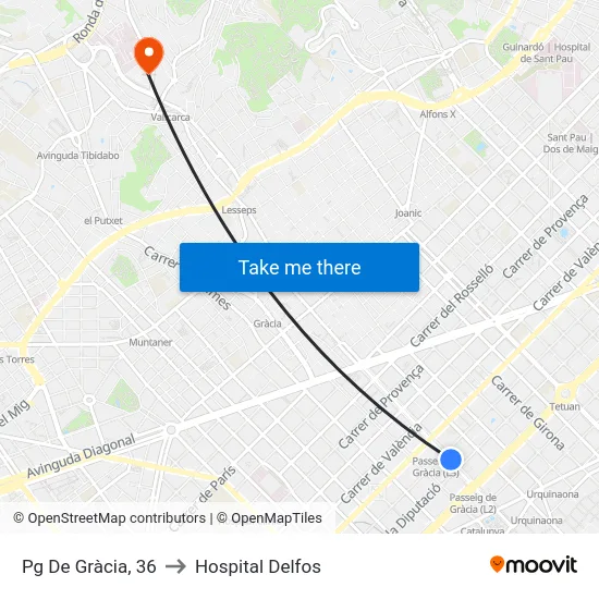 Pg De Gràcia, 36 to Hospital Delfos map