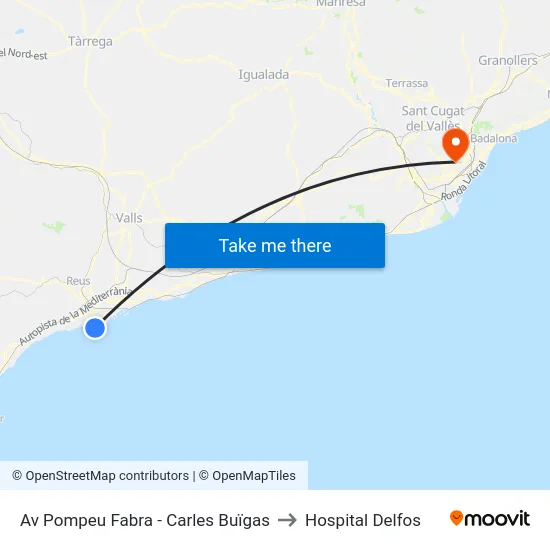 Av Pompeu Fabra - Carles Buïgas to Hospital Delfos map