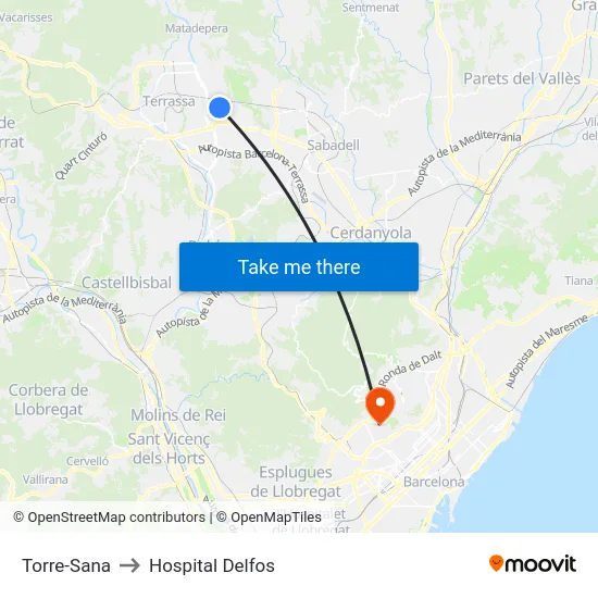 Torre-Sana to Hospital Delfos map