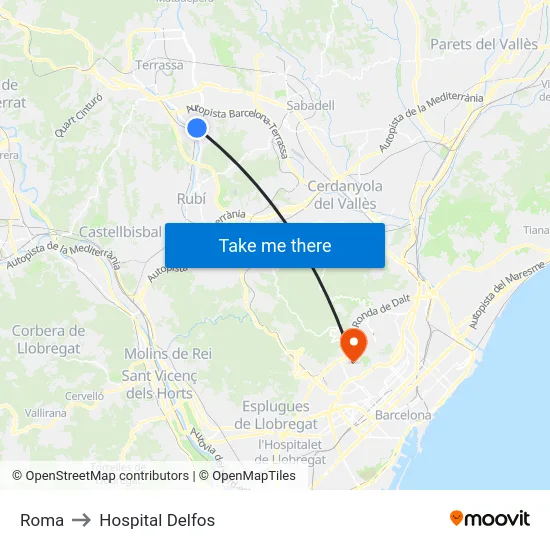 Roma to Hospital Delfos map