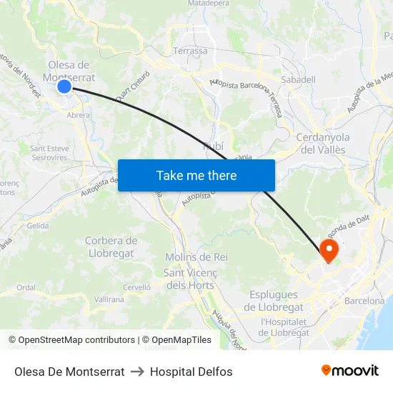 Olesa De Montserrat to Hospital Delfos map