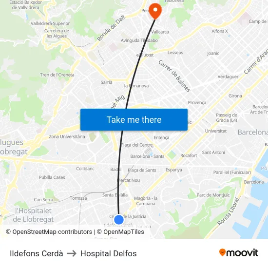 Ildefons Cerdà to Hospital Delfos map
