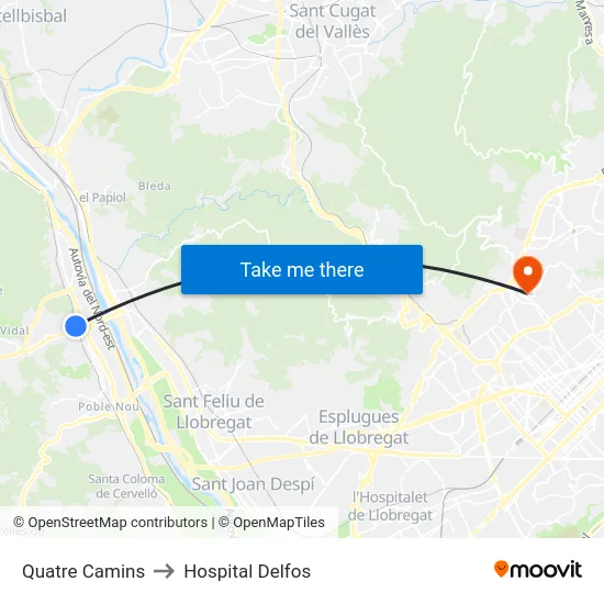 Quatre Camins to Hospital Delfos map