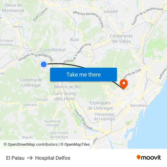El Palau to Hospital Delfos map