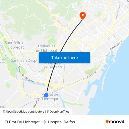 El Prat De Llobregat to Hospital Delfos map