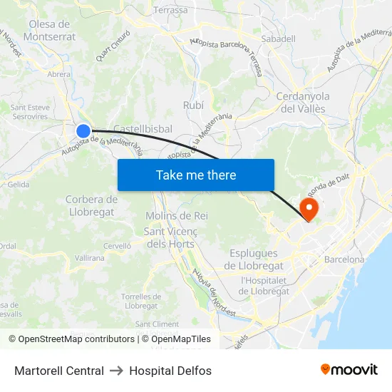 Martorell Central to Hospital Delfos map