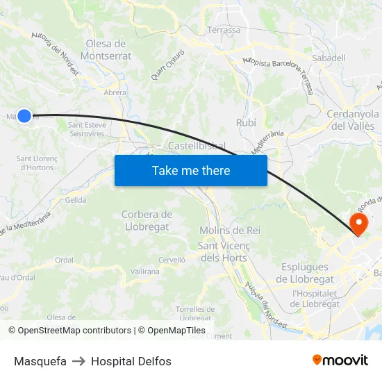 Masquefa to Hospital Delfos map