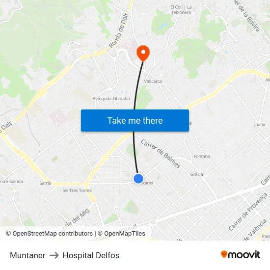 Muntaner to Hospital Delfos map