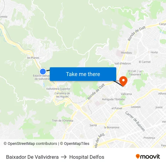 Baixador De Vallvidrera to Hospital Delfos map