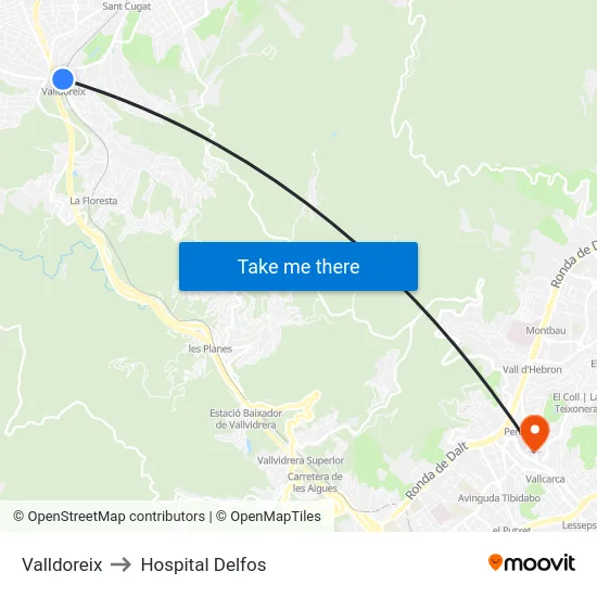 Valldoreix to Hospital Delfos map