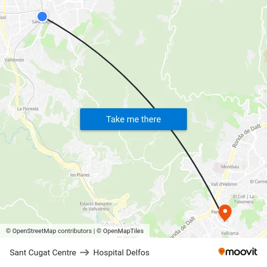 Sant Cugat Centre to Hospital Delfos map