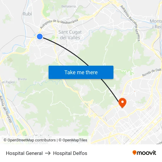 Hospital General to Hospital Delfos map