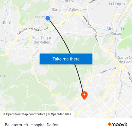 Bellaterra to Hospital Delfos map