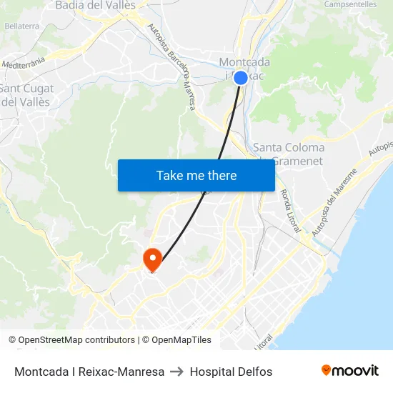 Montcada I Reixac-Manresa to Hospital Delfos map