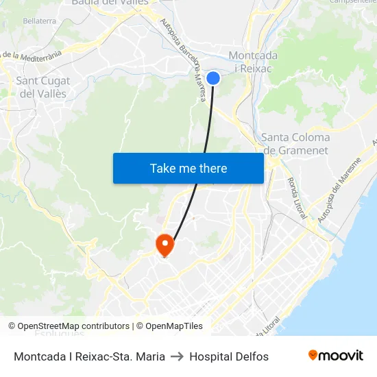 Montcada I Reixac-Sta. Maria to Hospital Delfos map
