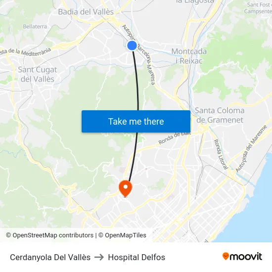 Cerdanyola Del Vallès to Hospital Delfos map