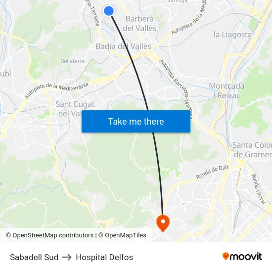 Sabadell Sud to Hospital Delfos map