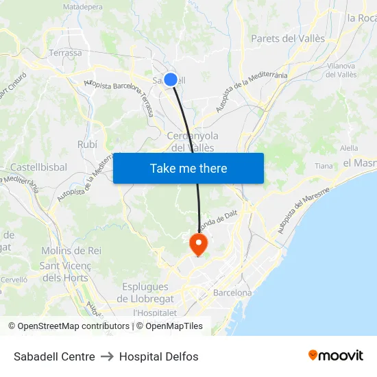Sabadell Centre to Hospital Delfos map