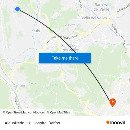 Aiguafreda to Hospital Delfos map