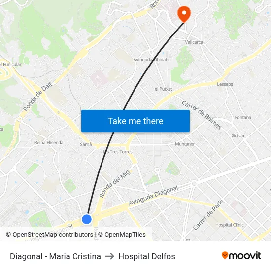 Diagonal - Maria Cristina to Hospital Delfos map