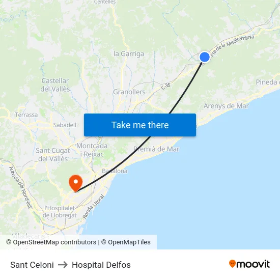 Sant Celoni to Hospital Delfos map