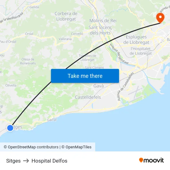 Sitges to Hospital Delfos map
