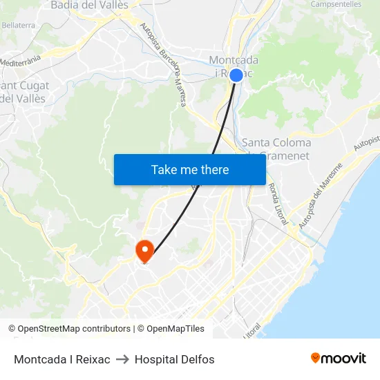Montcada I Reixac to Hospital Delfos map
