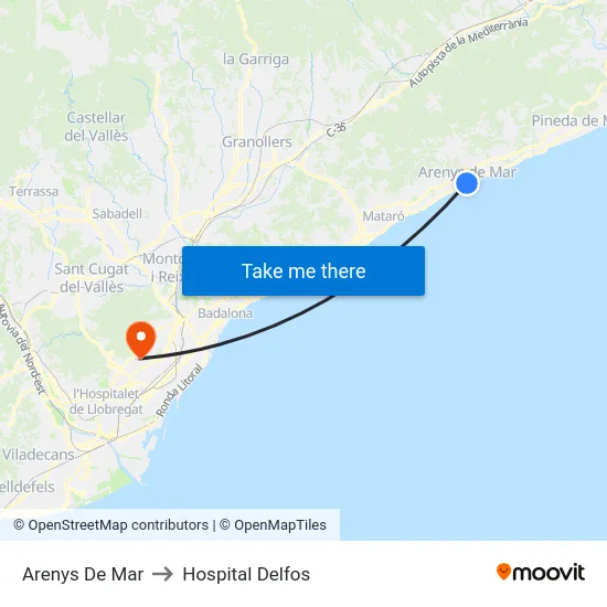 Arenys De Mar to Hospital Delfos map