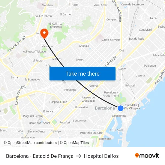 Barcelona - Estació De França to Hospital Delfos map