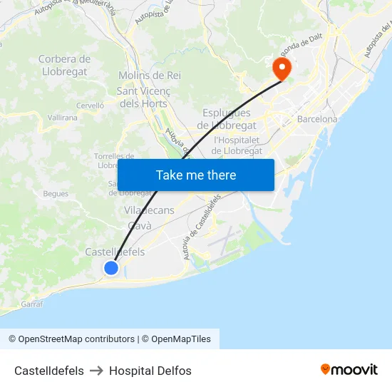 Castelldefels to Hospital Delfos map