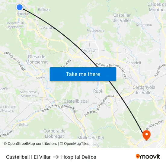 Castellbell I El Villar to Hospital Delfos map