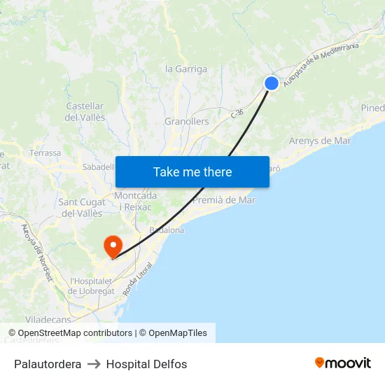 Palautordera to Hospital Delfos map
