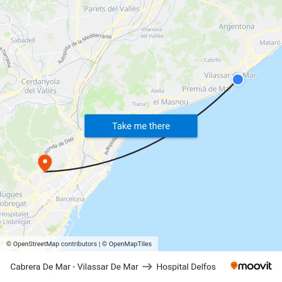 Cabrera De Mar - Vilassar De Mar to Hospital Delfos map