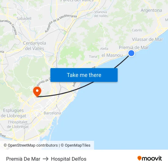Premià De Mar to Hospital Delfos map