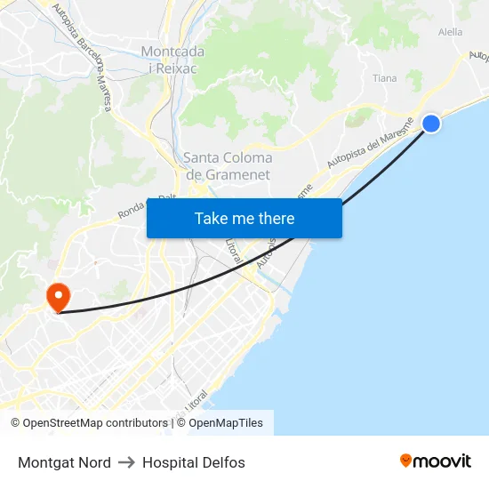Montgat Nord to Hospital Delfos map