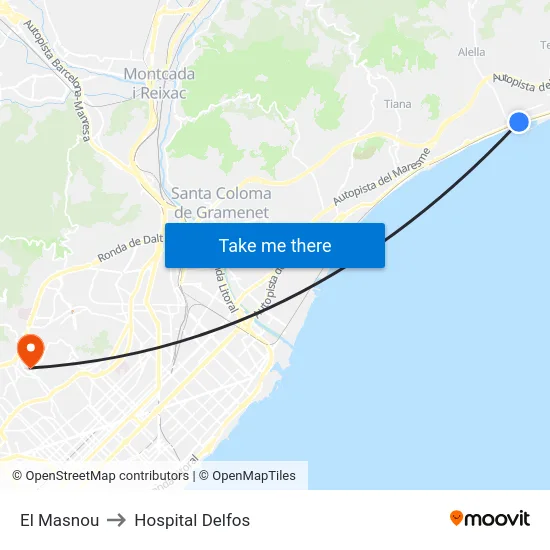 El Masnou to Hospital Delfos map