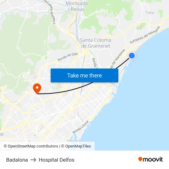 Badalona to Hospital Delfos map