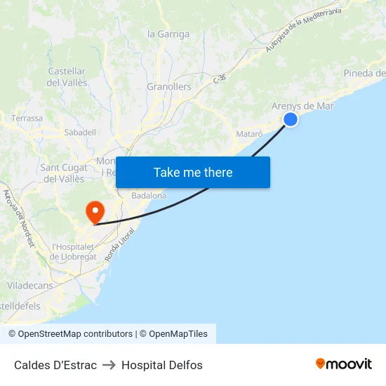 Caldes D’Estrac to Hospital Delfos map