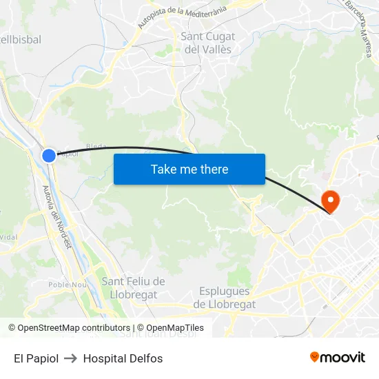 El Papiol to Hospital Delfos map