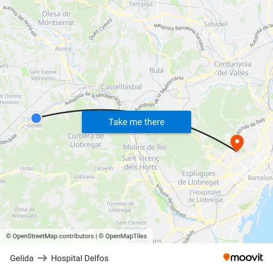 Gelida to Hospital Delfos map