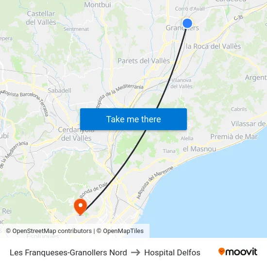 Les Franqueses-Granollers Nord to Hospital Delfos map