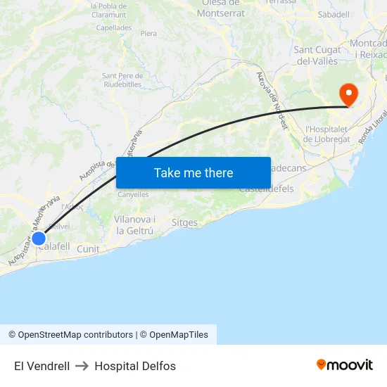 El Vendrell to Hospital Delfos map