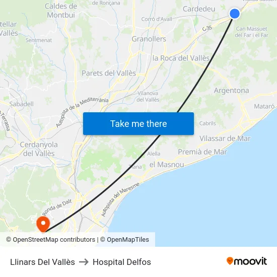 Llinars Del Vallès to Hospital Delfos map