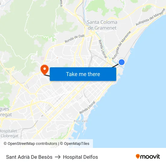 Sant Adrià De Besòs to Hospital Delfos map