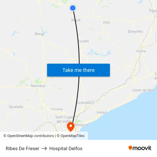 Ribes De Freser to Hospital Delfos map