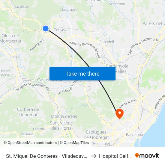 St. Miquel De Gonteres - Viladecavalls to Hospital Delfos map