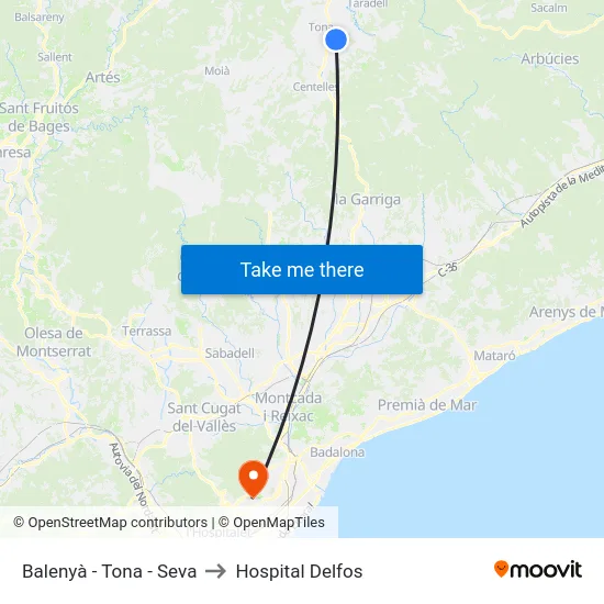 Balenyà - Tona - Seva to Hospital Delfos map