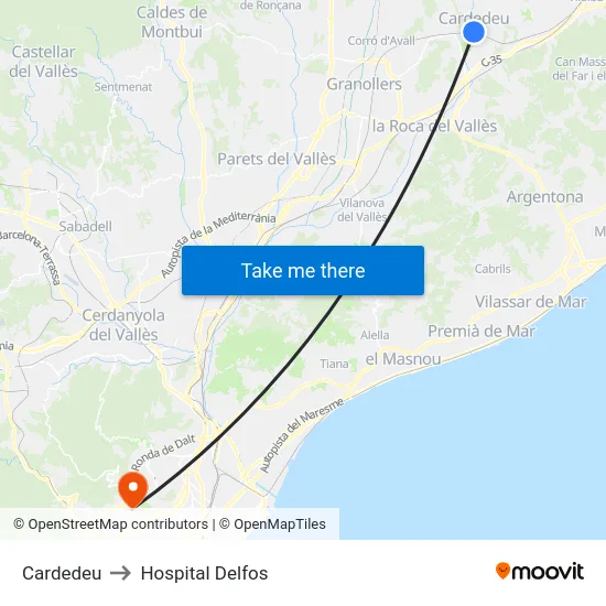 Cardedeu to Hospital Delfos map