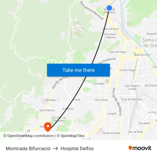 Montcada Bifurcació to Hospital Delfos map