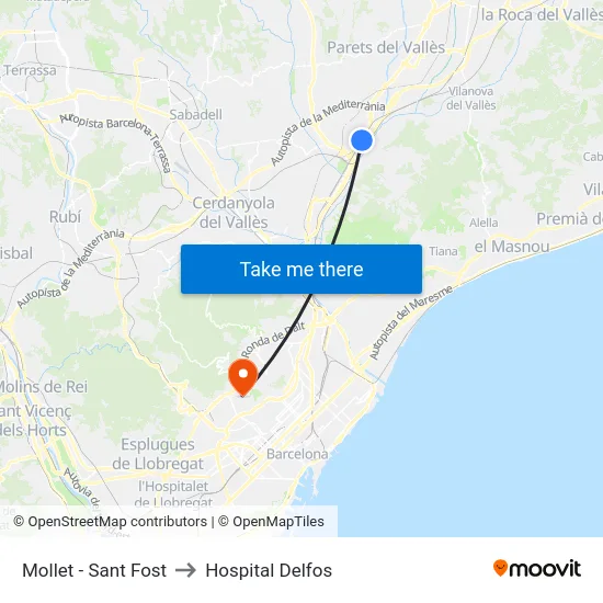 Mollet - Sant Fost to Hospital Delfos map